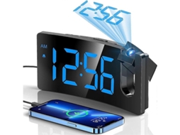 Reloj Despertador Proyección Digital 180° Regulable 3 Niveles Brillo Pantalla Curva Usb Blue Digit Blue Projection