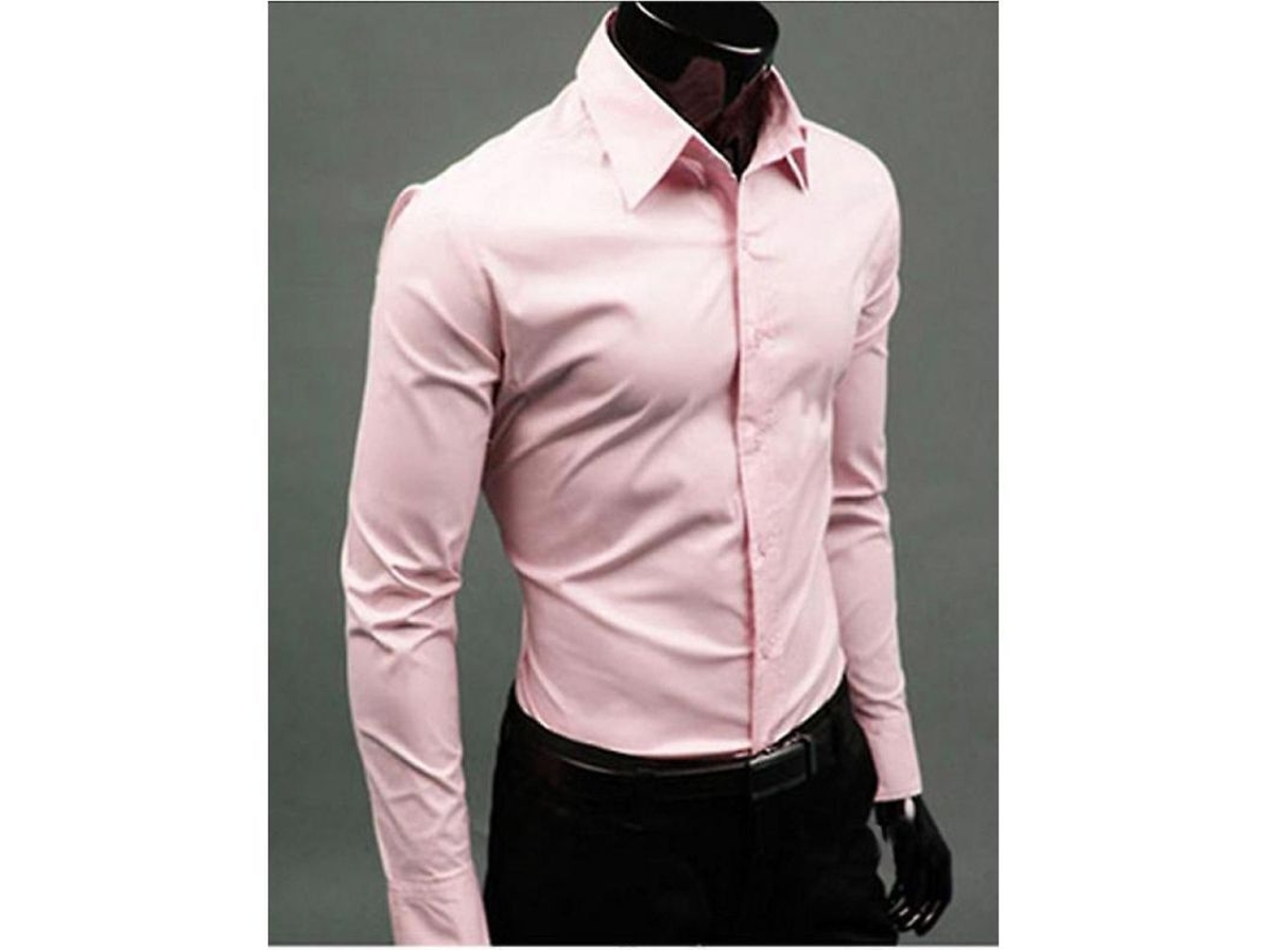 2026 camisas de Luxo para Homem, Gola Redonda, Slim Fit, Manga Longa, Casual e Formal, Algodão Misturado, Outono e Primavera 3xl Rosa