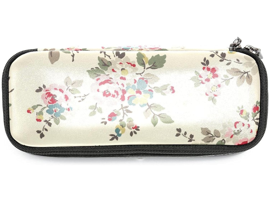 Caixa organizadora grande com estampa floral de rosas lápis, ideal para decoração pessoal, organização de maquiagem e material escolar.