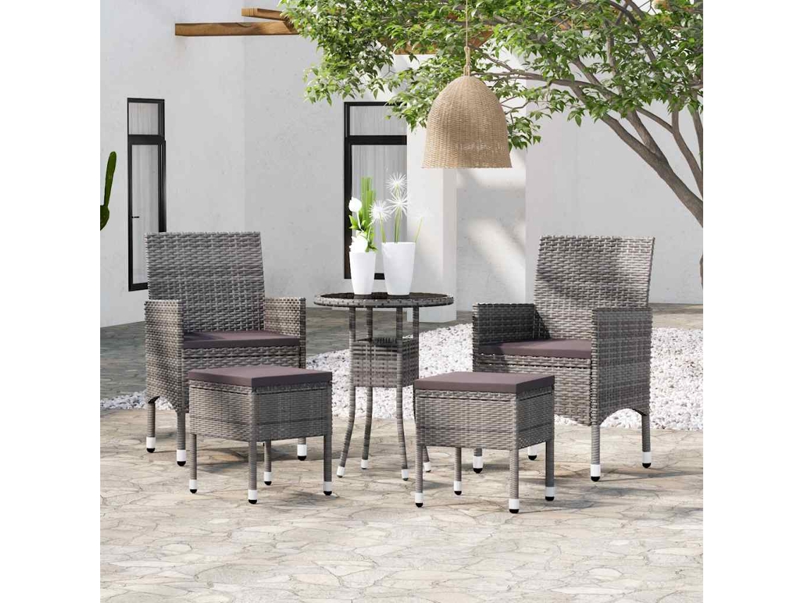 Vidaxl 5 Pcs Conjunto Lounge Para Jardim Vime Pe Cinzento