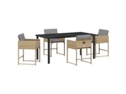 Conjunto 5 De Jantar De Vidaxl Para Jardim Com Almofadas Bege Rattan Poliéster