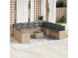 Vidaxl 12 Pcs Conjunto De Sofás P/ Jardim Com Almofadões Vime Pe Bege