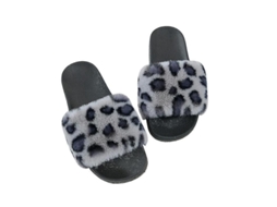 Chinelos de Pelo com Ponta Aberta, Antiderrapante, Ideal para Casa e Exterior, Tamanhos Verdadeiros Leopardo (eu 36 44) | S/MARCA