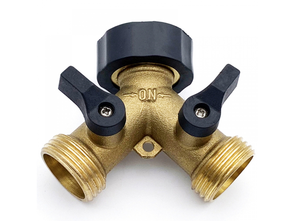 Conector Hexagonal De Latão Reforçado Com 2 Vias Para Mangueira, Com Válvulas De Corte Práticas E Adaptador Para Torneira