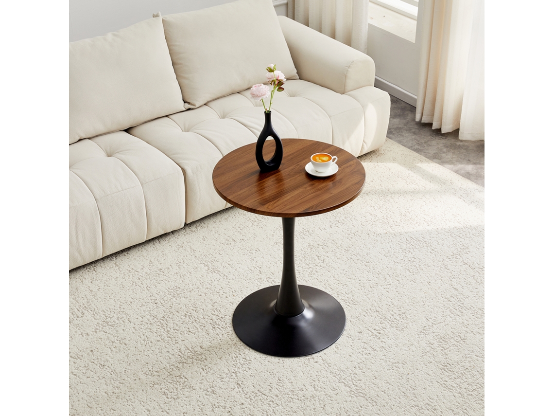 Mesa Lateral Redonda Mdf Nogueira Preta 60cm VELTRIX