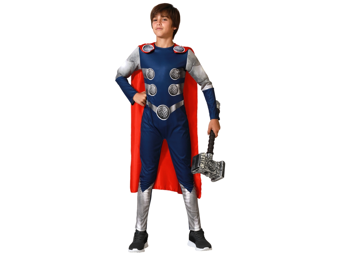 Fantasia Menino - Atosa - Thor - Macacão Azul Escuro - Capa Satinada Vermelha - 3 A 14 Anos