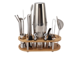 Eyf conjunto de Coqueteleiro em Aço Inoxidável com Suporte de Bambu Kit Completo de Bar
