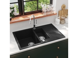 Vidaxl Lava-louça Com Cuba Dupla Granito Preto