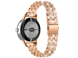 Bracelete de Metal Decoração de Strass para Google Pixel Watch Ouro Rosa