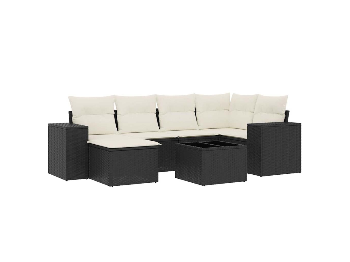 Conjunto 7 de sofás p/ jardim c/ almofadões VIDAXL vime PE preto