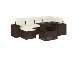 Conjunto de 7 Sofás de Jardim com Almofadões Vime Pe Castanho MAISON EXCLUSIVE (7 pcs)