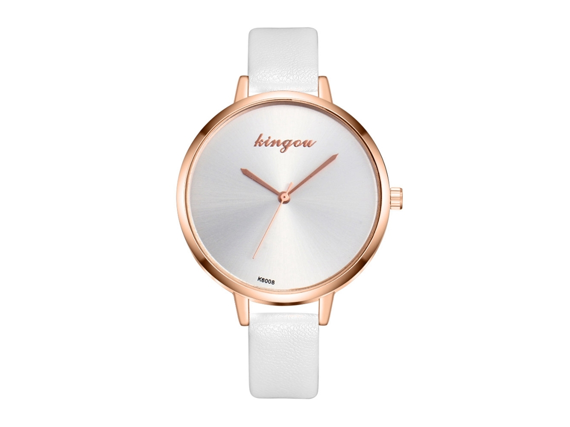 Relógio de Pulso Feminino Analógico de Quartzo com Pulseira Pu Estilo Moderno Elegante Branco