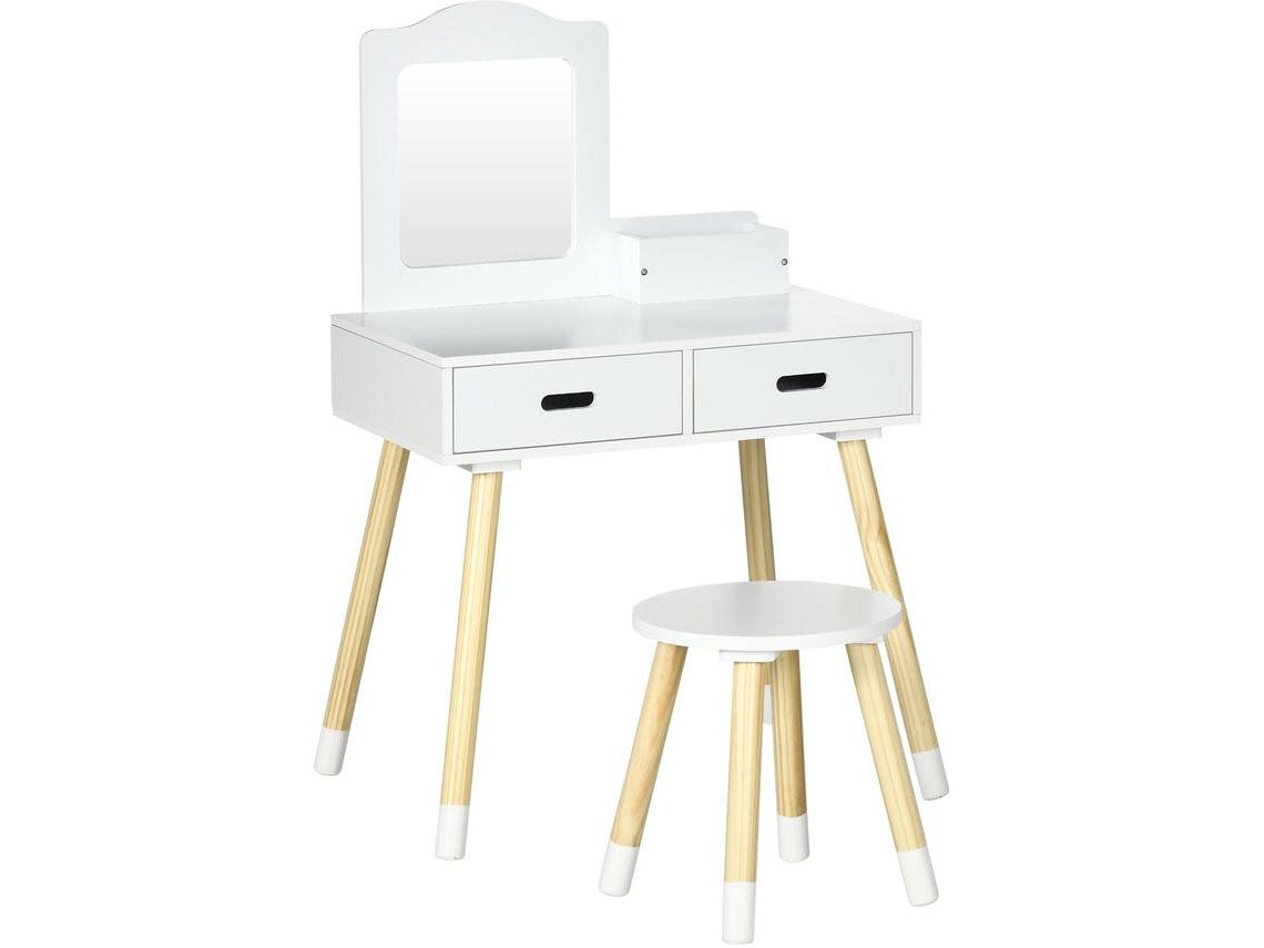 Toucador Infantil Mdf e Madeira de Pinho Cor Branco 60x40x95cm Zonekiz