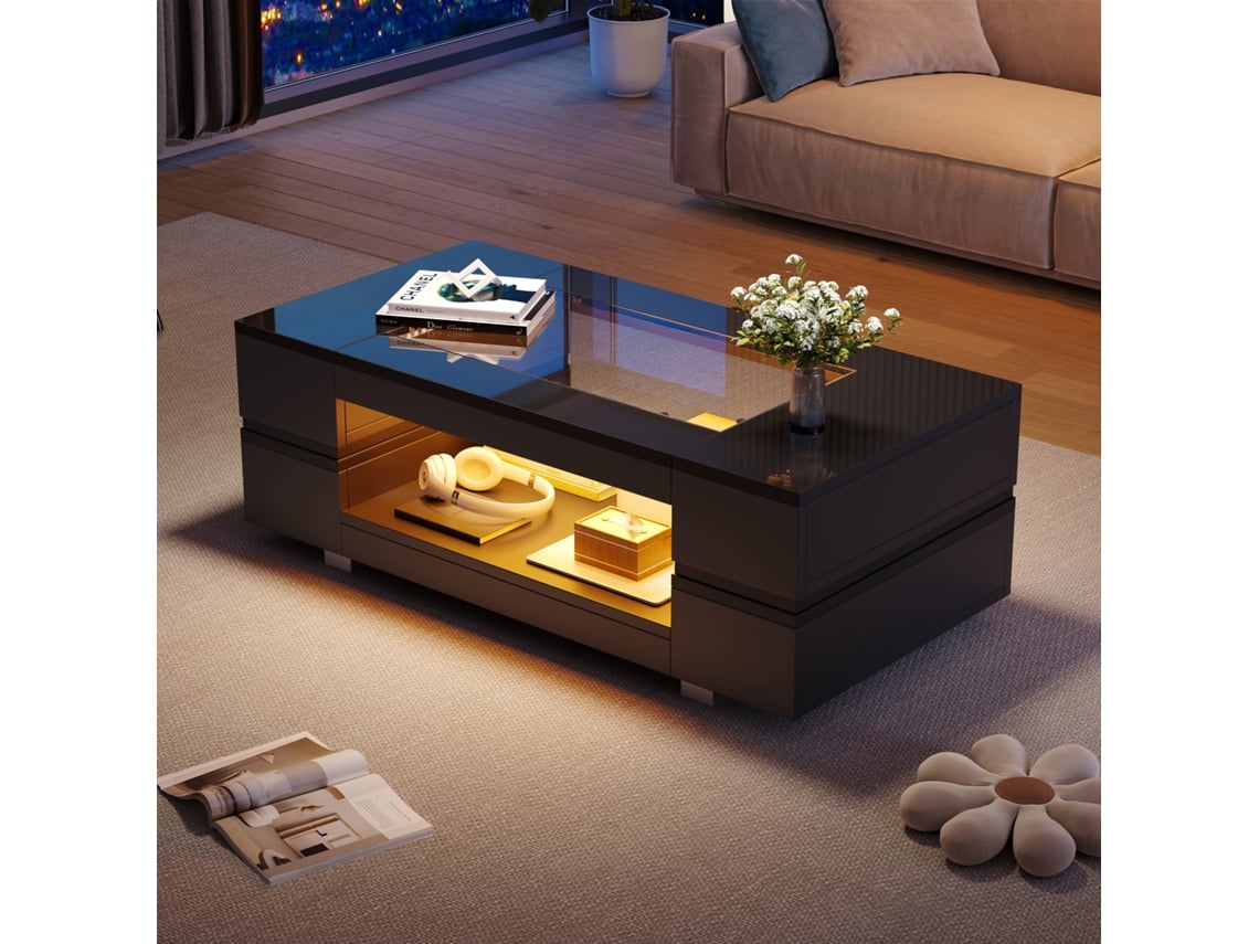 Mesa de Centro Led com Controle por App Bluetooth, Dois Níveis, para Festas, Escritórios e Salas ZKAKA