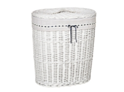 Cesto Roupa Suja Vime Tampa Saco Lavável Branco