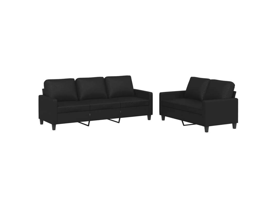 Conjunto de Sofás 2 Pcs com Almofadões Couro Artificial Preto MAISON EXCLUSIVE