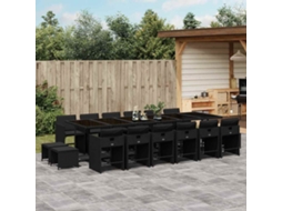 Vidaxl 17 Pcs Conjunto De Jantar P/ Jardim C/ Almofadões Vime Pe Preto