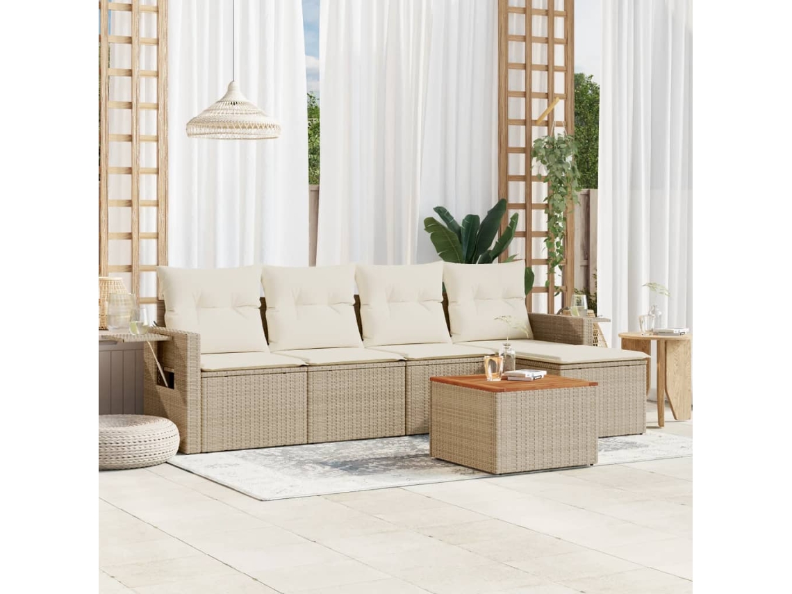 Vidaxl 6 Pcs Conjunto De Sofás P/ Jardim Com Almofadões Vime Pe Bege