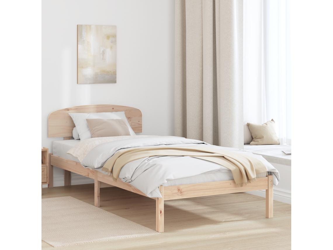 Estrado De Cama Com Cabeceira 80x200 Cm Madeira Maciça De Pinho
