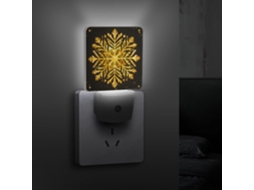 Luminária Noturna LED Natal com Floco Neve Dourado e Sensor Crepuscular, Luminária Decorativa de Baixo Consumo