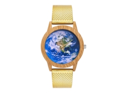 Relógio de quartzo unissex Zhoulianfa com pulseira de silicone, mostrador azul com globo terrestre (dourado)