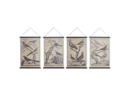 Tela Dkd Home Decor Pássaros (4 Pcs) (60 X 2 X 90 Cm)