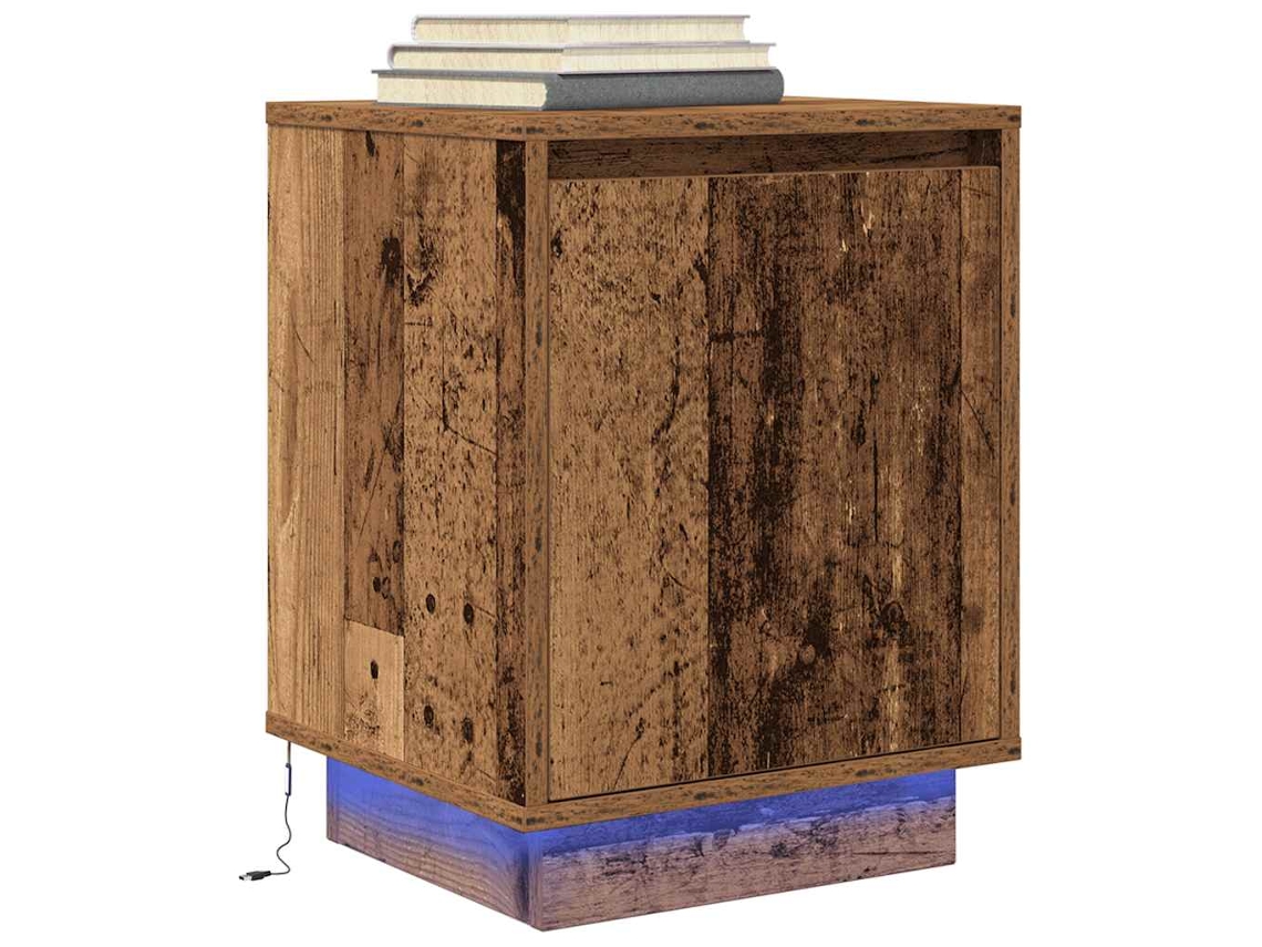 Vidaxl Mesa De Cabeceira Com Luzes Led 38x34x50 Cm Madeira Velha