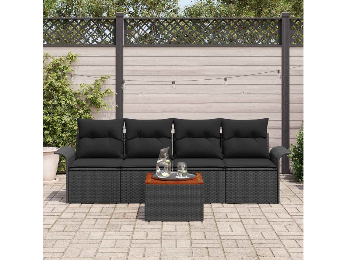 Vidaxl Conjunto De Sofá De Jardim 5 Unid. 4-número De Lugares Preto