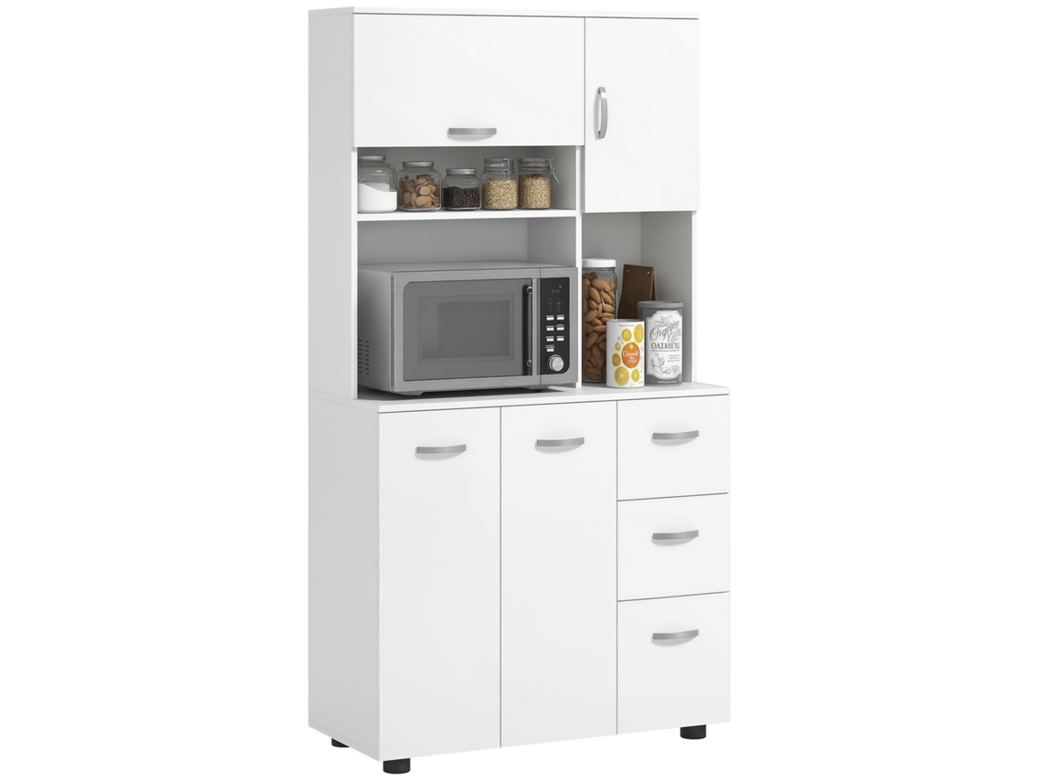 Armário De Cozinha, Buffet, 3 Gavetas, 3 Prateleiras, Muito Espaço De Armazenamento, 89x39,5x168cm, Branco