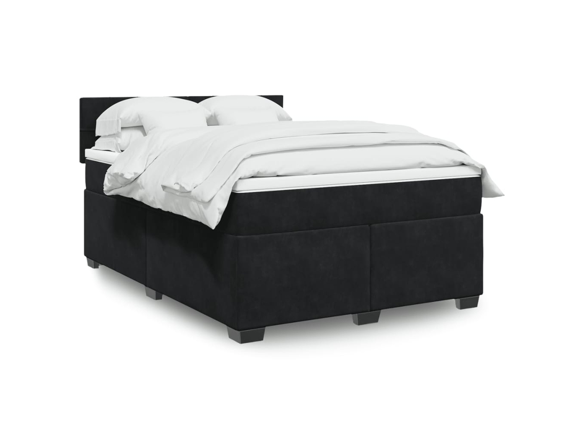 Cama Com Molas/colchão 140x190 Cm Veludo Preto
