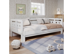 Cama Auxiliar 90x190 cm em pinho maciço com estrado deslizante, base ripada, design de coração, branca VSOGA