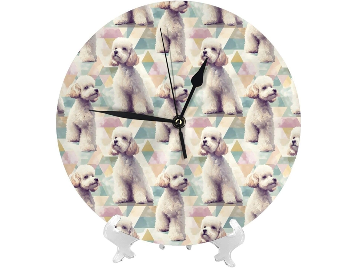 Relógio De Parede De 25cm 10 Polegadas, Branco, Com Design De Poodle, Moderno E Silencioso, Alimentado Por Bateria