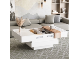 Mesa Lateral Quadrada Brilho Extensível 70x70x39cm Armazenamento Oculto GE