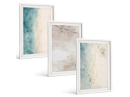 Quadros Decorativos Para Parede Texturas Sutis Em Aquarela Moldura Branca Quadros Para O Escritório Espelharte (3 Piezas De 40x60 Cm)