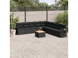 Vidaxl 10 Pcs Conjunto Sofás De Jardim C/ Almofadões Vime Pe Preto