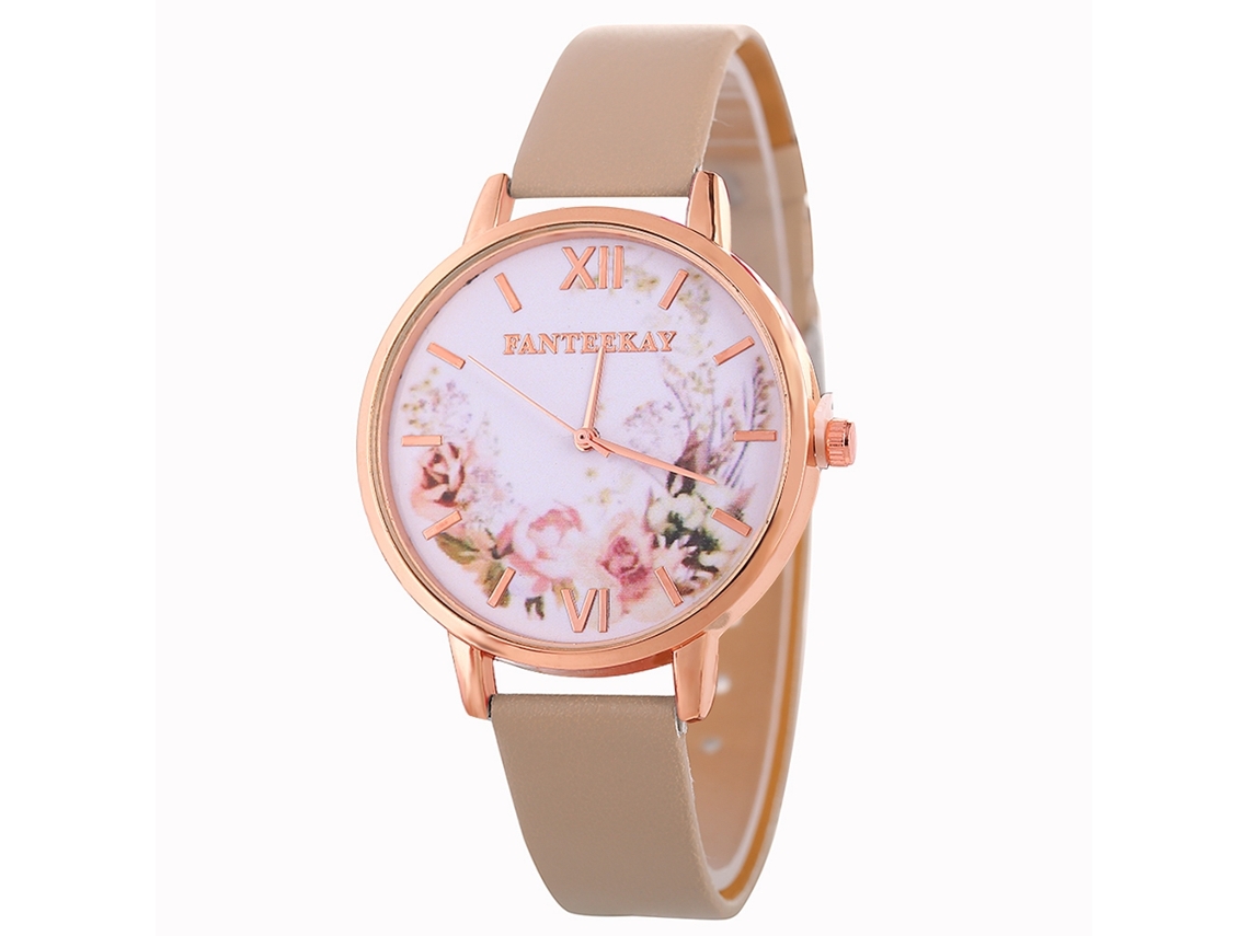 Relógio de Pulso Feminino de Quartzo com Pulseira Pu Estilo Moderno Bege