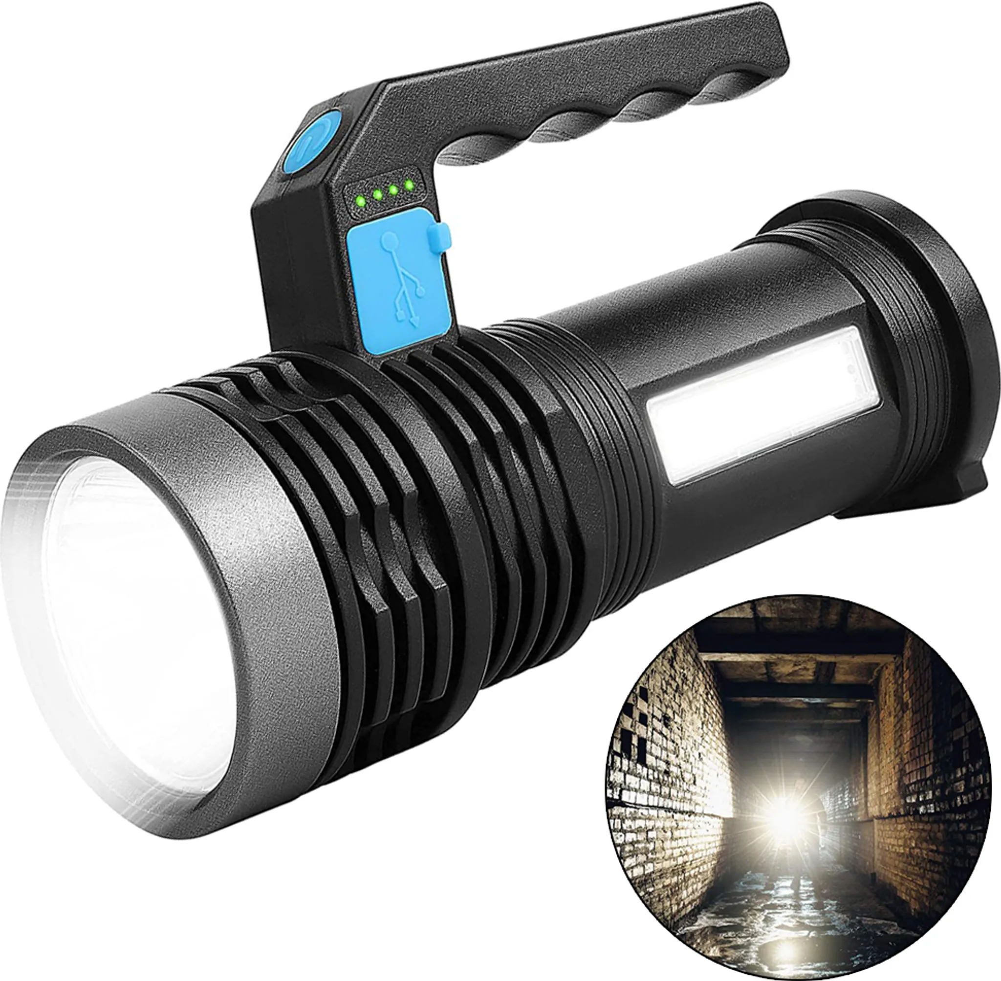 Lanterna Led Recarregável Com Luz Lateral E 4 Modos De Holofote Aquaforge
