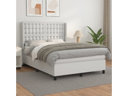 Cama Com Molas/colchão 140x190 Cm Couro Artificial Branco
