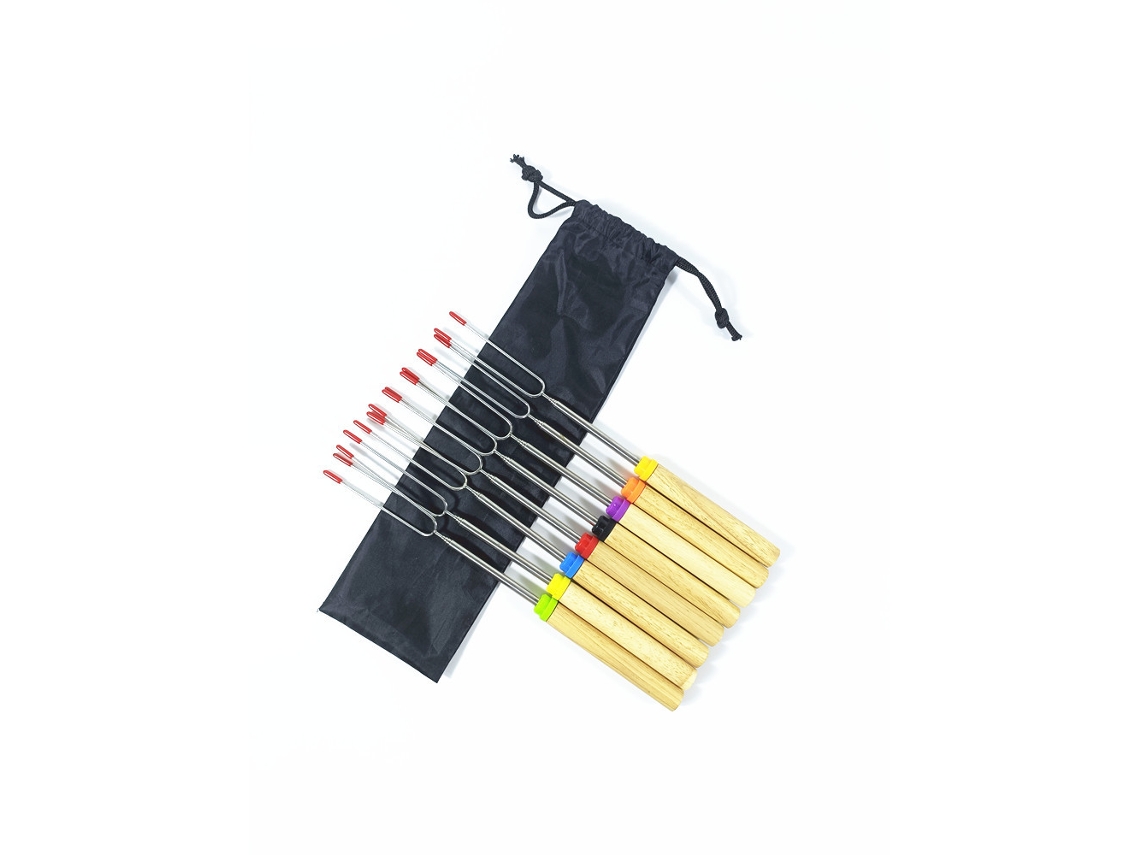Garfo Telescópico Em Formato De U Com Cabo De Madeira E Aço Inoxidável, Ideal Para Churrasco, Cachorro-quente, Marshmallow E Defumados.