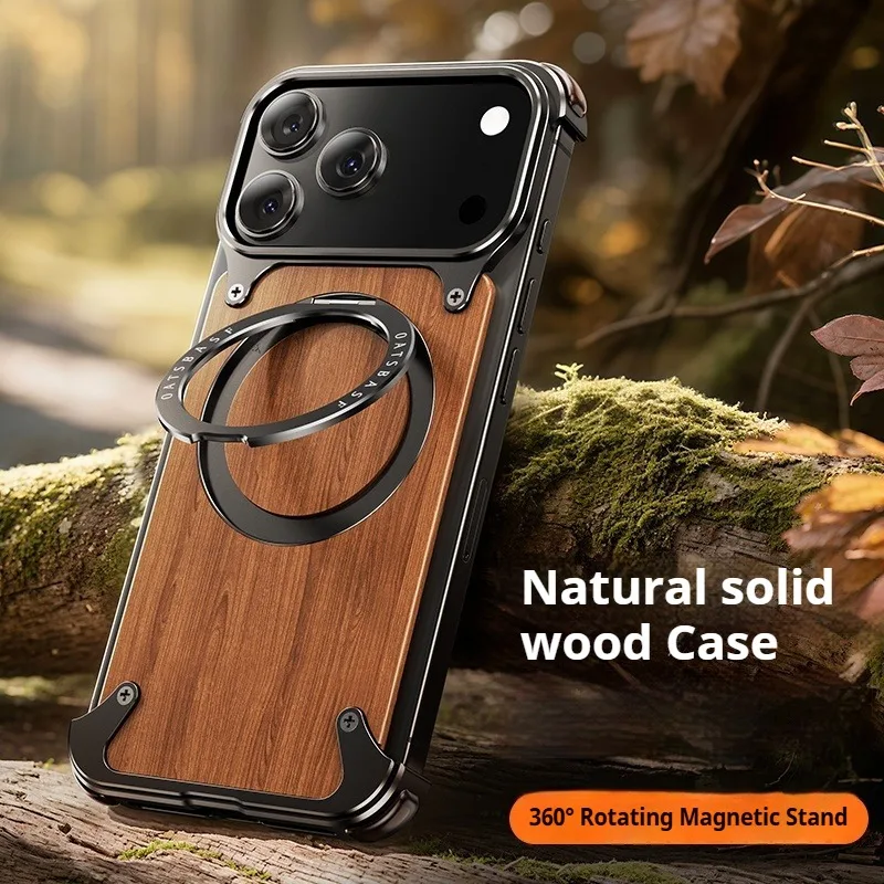 Capa Para Celular Sem Moldura Em Madeira Natural (iphone Air Preto), Compatível Com O Suporte Magnético Giratório Magsafe De 360°.