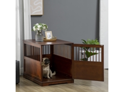 Porta para Cães com Cadeado e Suporte Elevado, Caixa de Transporte, 80,5x59,5x67,5 Cm, em Marrom