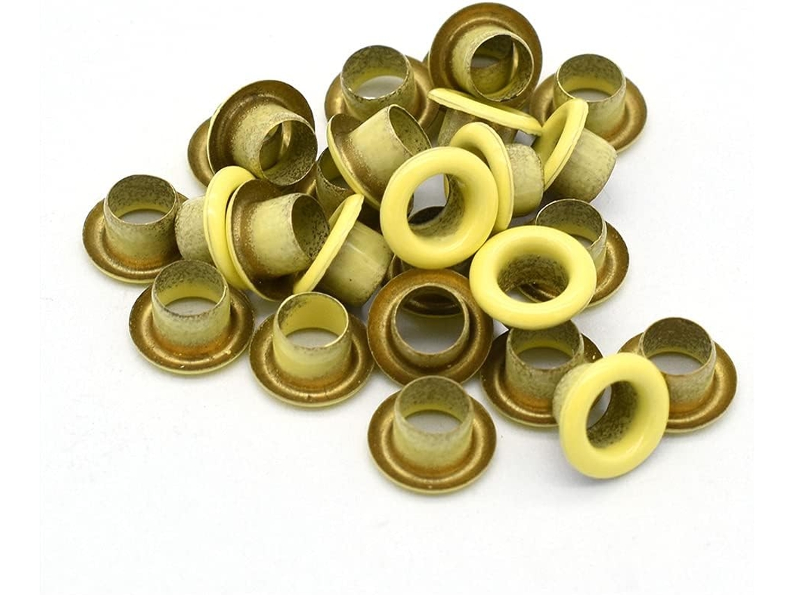 Conjunto De 50 Ilhós Amarelos 4 Mm Com Arruelas Para Artesanato Em