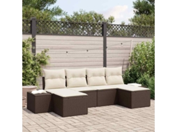 Vidaxl Conjunto De Sofá De Jardim Com Almofada 6 Pcs Castanho Vime Pe