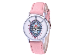 Relógio feminino Zhoulianfa com pulseira de couro PU, mostrador redondo e movimento de quartzo casual (rosa)