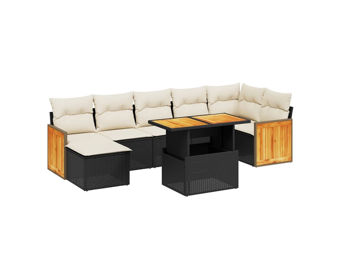 Conjunto de 8 Sofás de Jardim com Almofadões Vime Pe Preto MAISON EXCLUSIVE (8 pcs)