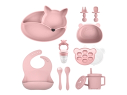 Conjunto de Talheres Bebé EIFSON 6+ Meses Prato Raposa Ventosa + Talheres (rosa)