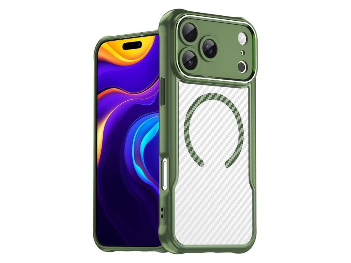 Capa Transparente Para Iphone 17 Pro Max - Textura De Fibra De Carbono - Magsafe