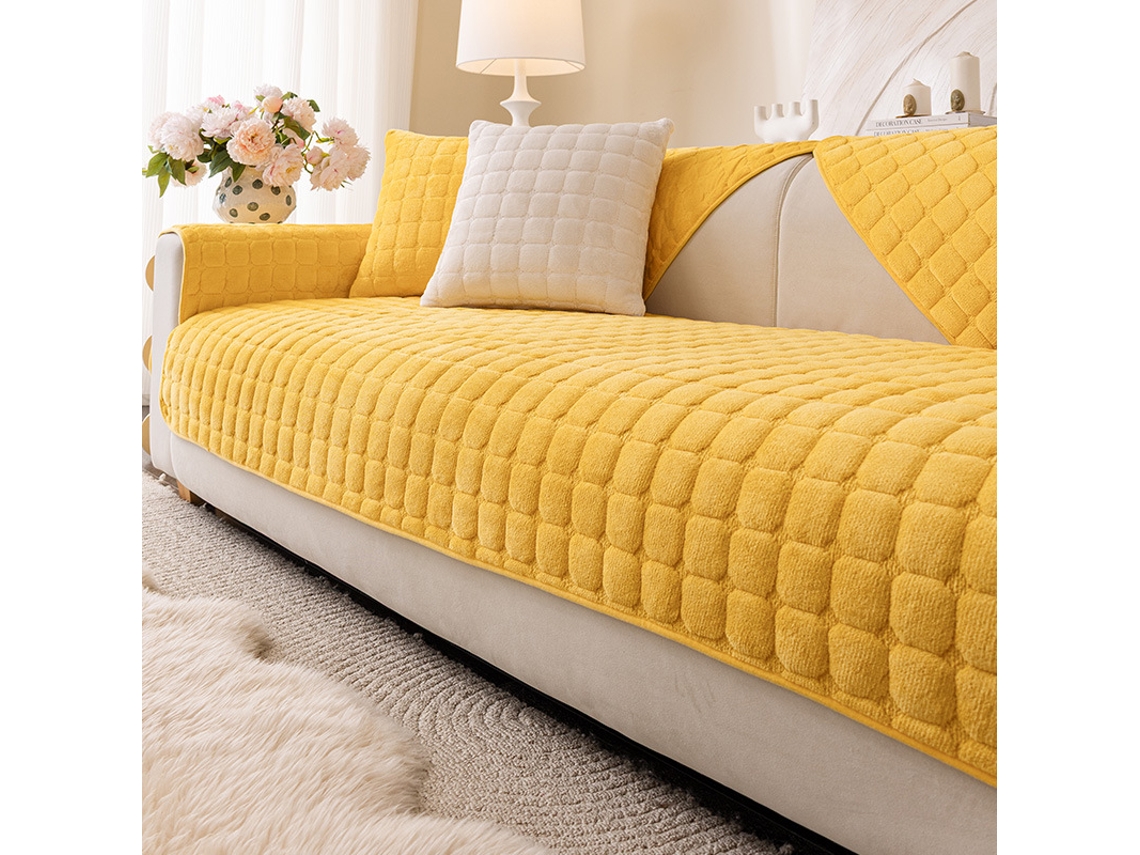 Capa De Sofá De Veludo, Lavável, Antiderrapante, 91 Cm X 119 Cm, Apenas 1 Peça, Amarela Panoona