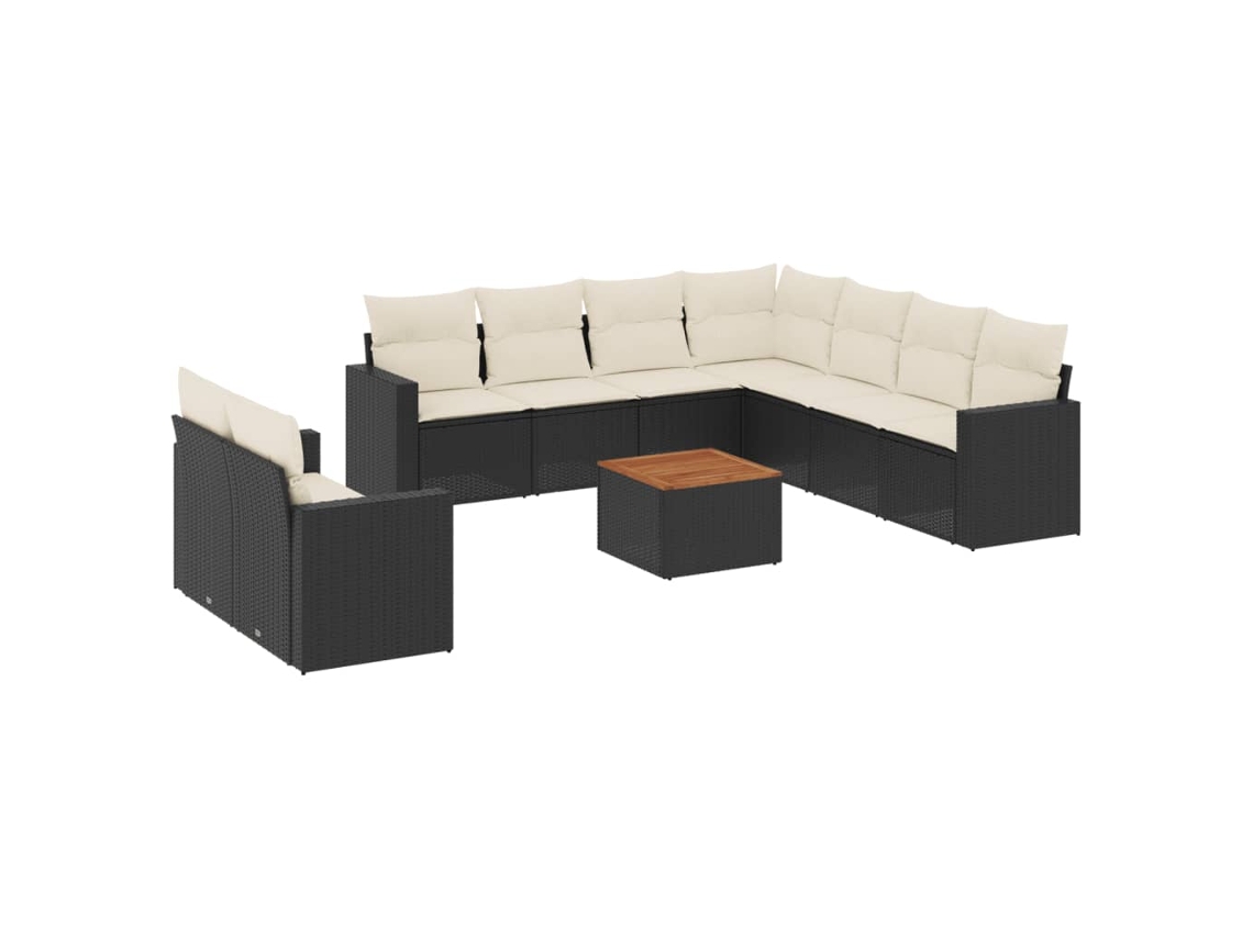 Conjunto 10 sofás de jardim c/ almofadões VIDAXL vime PE preto