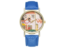 Relógio de pulso de quartzo com mostrador vintage e pulseira de couro para mulheres e homens (azul safira)